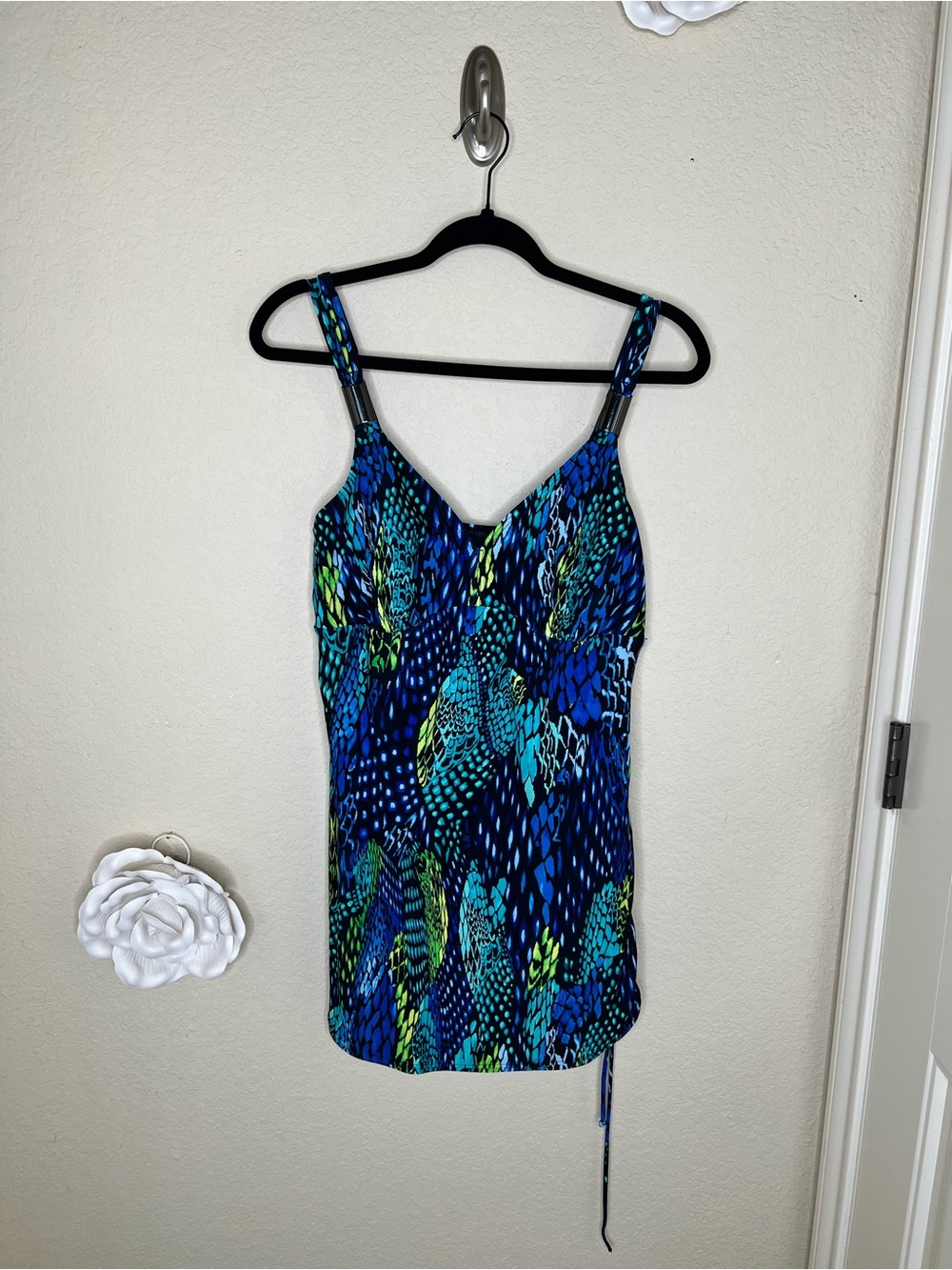NTM: Christina 14D Swimdress One Piece Swimsuit Blue Green Animal Print Ruched